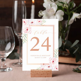 Tarjeta De Mesa Elegante Rosa de color rosa floral Boda dorado