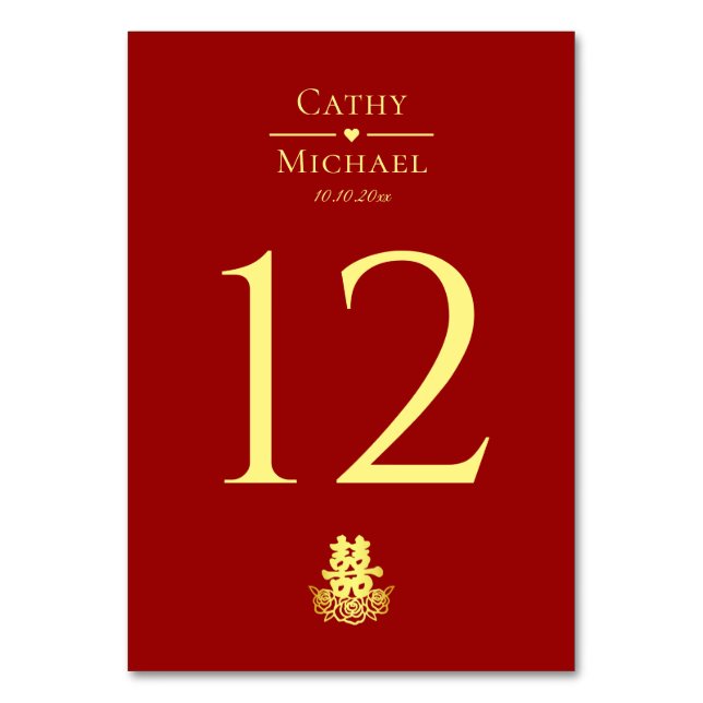 Tarjeta De Mesa Elegante rosa de felicidad doble boda chino (Anverso)