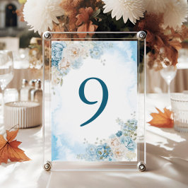 Tarjeta De Mesa Elegante Rosa de marfil azul turquesa Boda