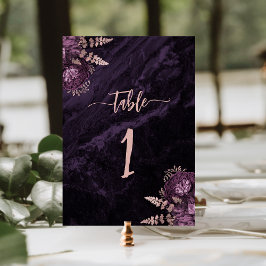 Tarjeta De Mesa Elegante Rosa de Oro Púrpura Floral Boda