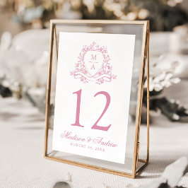 Tarjeta De Mesa Elegante Rosa Escudo floral rosa Monograma Boda