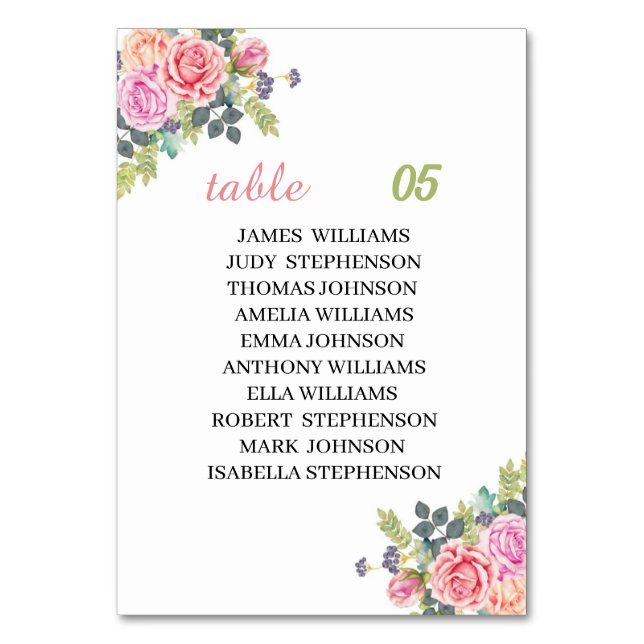 Tarjeta De Mesa Elegante Rosa Flor Boda personalizado (Anverso)