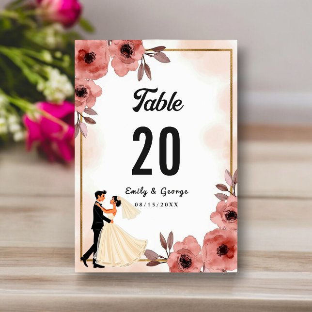 Tarjeta De Mesa Elegante Rosa Floral Dusty Novia Y Boda Groom (Subido por el creador)