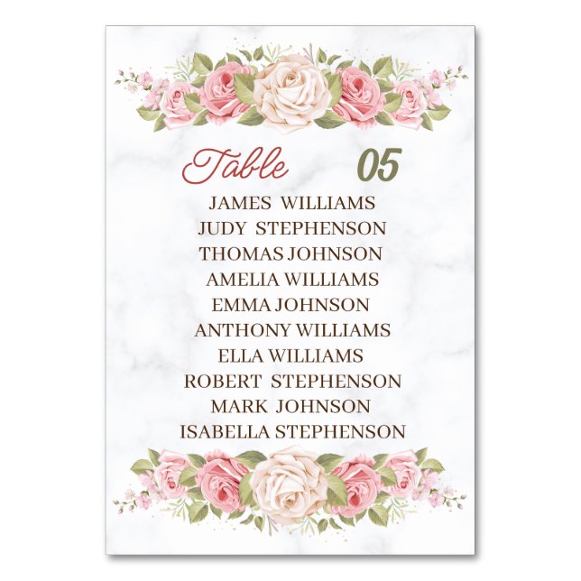 Tarjeta De Mesa Elegante Rosa Flores Boda personalizado (Anverso)