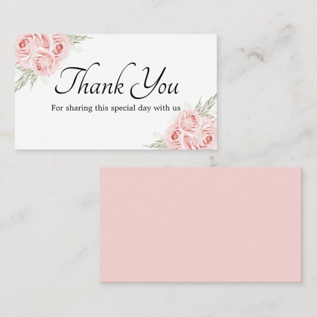 Tarjeta De Mesa Elegante Rosa Gracias Boda Floral Rosa (Anverso / Reverso)