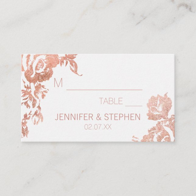 Tarjeta De Mesa Elegante Rosa moderno Boda floral de oro (Anverso)