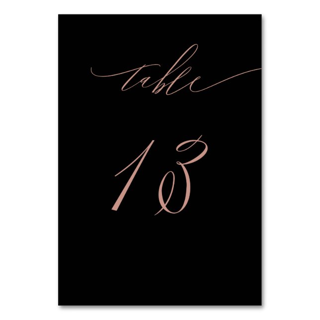 Tarjeta De Mesa Elegante Rosa negro de oro guión no 13 Boda (Anverso)