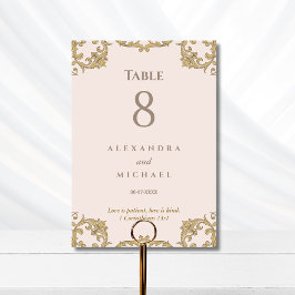 Tarjeta De Mesa Elegante Rosa Polvoriento Barroco Boda Cristiana 