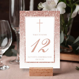 Tarjeta De Mesa Elegante Rosa Purpurina De Oro Confirmación O Baut