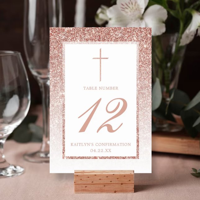 Tarjeta De Mesa Elegante Rosa Purpurina De Oro Confirmación O Baut (Subido por el creador)