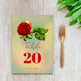 Tarjeta De Mesa Elegante Rosa Rojo Romántico Boda floral enmarcado