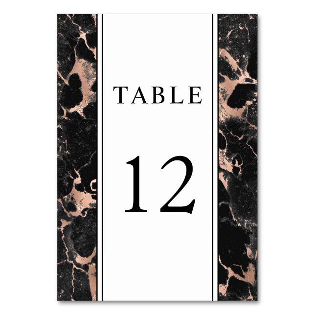 Tarjeta De Mesa Elegante Rose Gold Black Marble Wedding (Anverso)