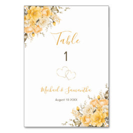Tarjeta De Mesa Elegante Rótulo Boda amarillo e marfil Rosa