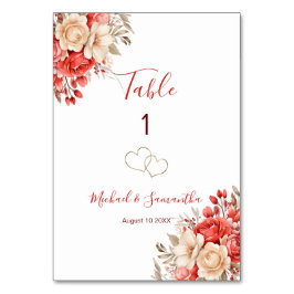 Tarjeta De Mesa Elegante Rótulo Boda rojo e Rosa de marfil