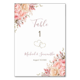 Tarjeta De Mesa Elegante Rótulo Boda rosa e Rosa de marfil