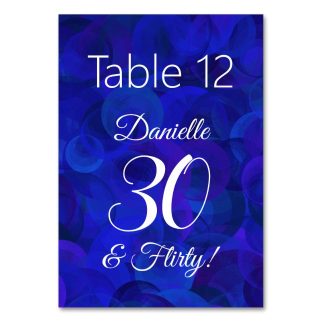 Tarjeta De Mesa Elegante Royal Blue 30 y Fiesta de Cumpleaños (Anverso)