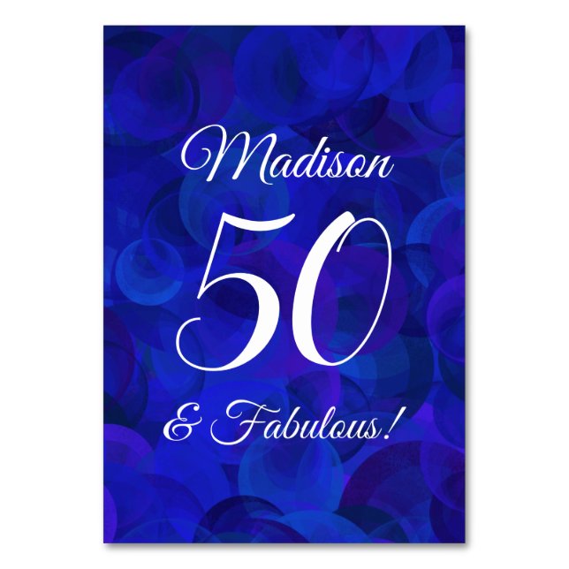 Tarjeta De Mesa Elegante Royal Blue 50 y fabulosa fiesta de cumple (Anverso)