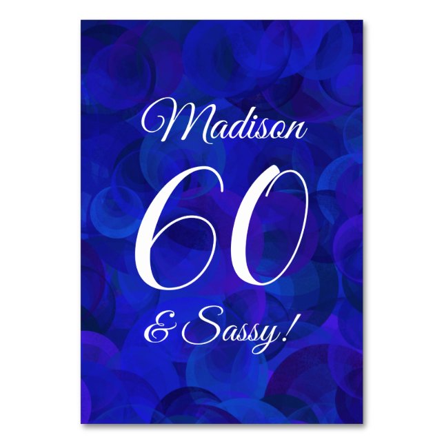 Tarjeta De Mesa Elegante Royal Blue 60 y elegante fiesta de cumple (Anverso)