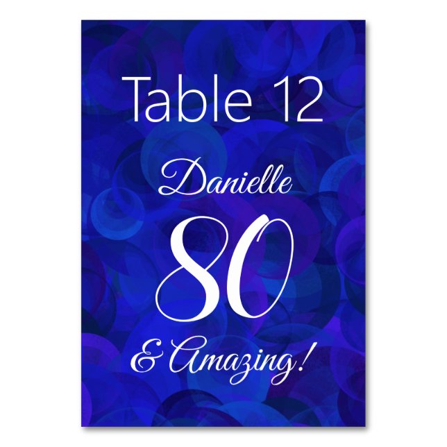 Tarjeta De Mesa Elegante Royal Blue 80 y asombrosa fiesta de cumpl (Anverso)
