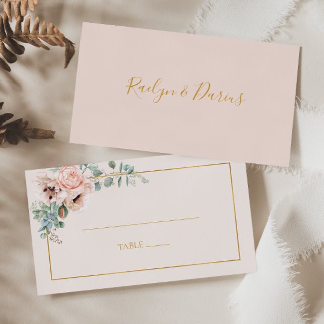 Tarjeta De Mesa Elegante Rubor Floral | Boda plano pastoral (Subido por el creador)