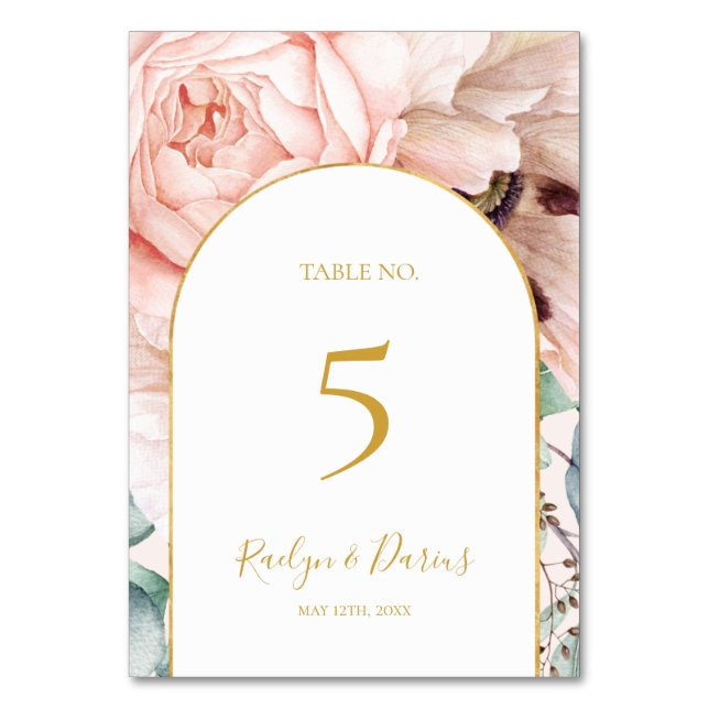 Tarjeta De Mesa Elegante Rubor Floral Garden | Número de tabla de  (Anverso)