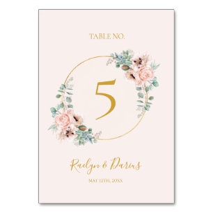 Tarjeta De Mesa Elegante Rubor Floral Número de tabla de Pastel
