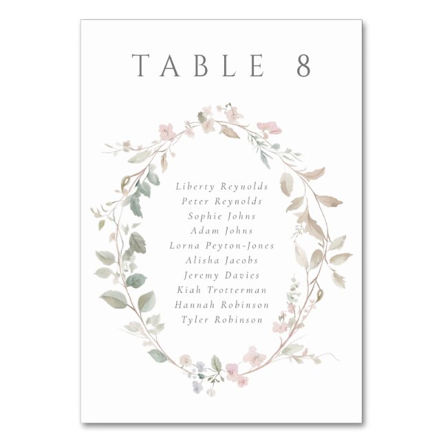 Tarjeta De Mesa Elegante Rubor Floral Wreath Boda (Anverso)