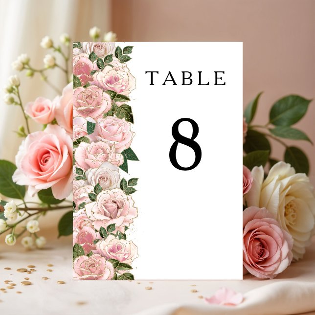 Tarjeta De Mesa Elegante Rubor Rosa Rosa Rosada Boda Floral Maquet (Elegant Blush Pink Roses Floral Wedding Table Numb Table Number)