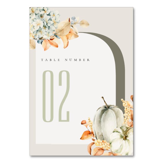 Tarjeta De Mesa Elegante Rústica Calabaza de Otoño Leafy Floral (Anverso)