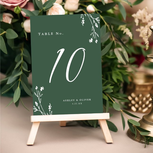 Tarjeta De Mesa Elegante rustico Boda Boho Green Dark Wildflowers (Subido por el creador)