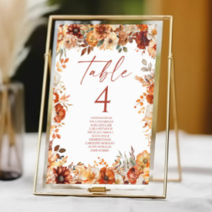 Tarjeta De Mesa Elegante Rústico Otoño Floral Boda