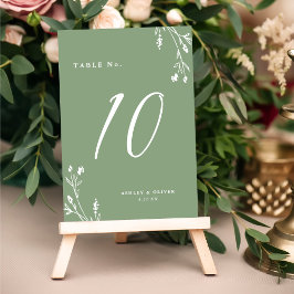 Tarjeta De Mesa Elegante Rústico Sage Green Wildflowers Boda de Bo
