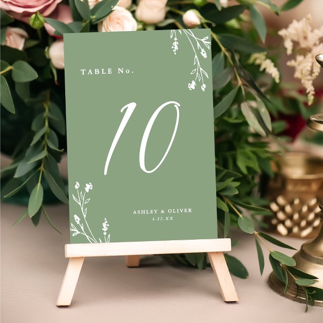 Tarjeta De Mesa Elegante Rústico Sage Green Wildflowers Boda de Bo (Subido por el creador)