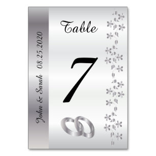 Tarjeta De Mesa Elegante satén blanco y plateado