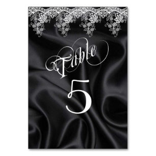 Tarjeta De Mesa Elegante satén negro encaje blanco