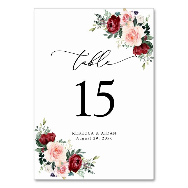 Tarjeta De Mesa Elegante Script acuarela Floral Table Number (Anverso)