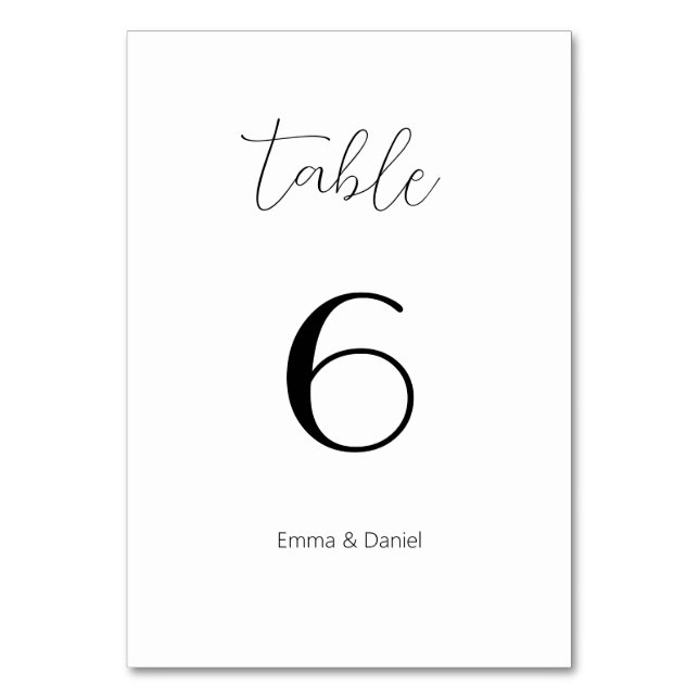 Tarjeta De Mesa Elegante Script Moderno Mínimo Número de Tabla de  (Anverso)