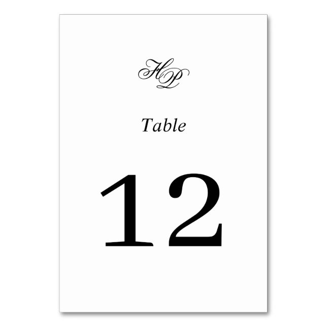 Tarjeta De Mesa Elegante Script Monograma Boda blanco y negro (Anverso)