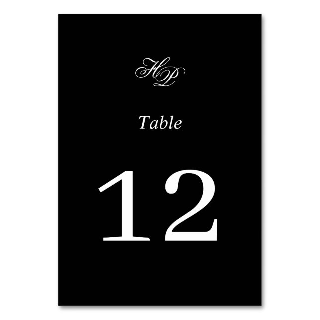 Tarjeta De Mesa Elegante Script Monograma Boda blanco y negro (Anverso)