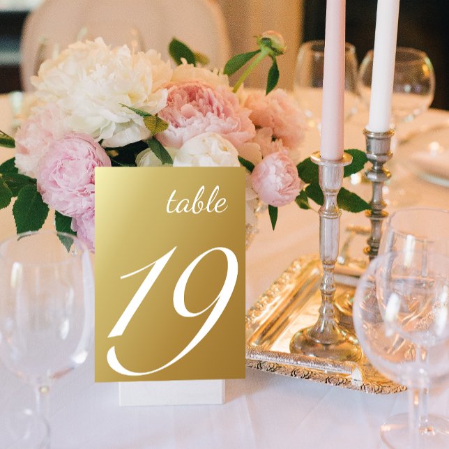 Tarjeta De Mesa Elegante Script Ombre Ombre Boda Número de tabla (Elegant Modern Champagne Gold Wedding Table Number Cards)