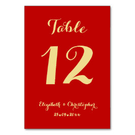 Tarjeta De Mesa Elegante Script Red Faux Gold Boda Bridal Shower