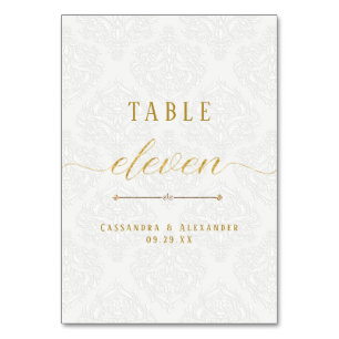 Tarjeta De Mesa Elegante Script White Lace Gold Boda Eleven 11