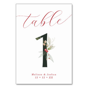 Tarjeta De Mesa Elegante Script Winter Berries Tabla 1