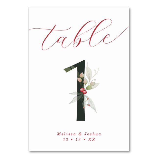Tarjeta De Mesa Elegante Script Winter Berries Tabla 1 (Reverso)