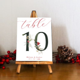 Tarjeta De Mesa Elegante Script Winter Berries Tabla 10