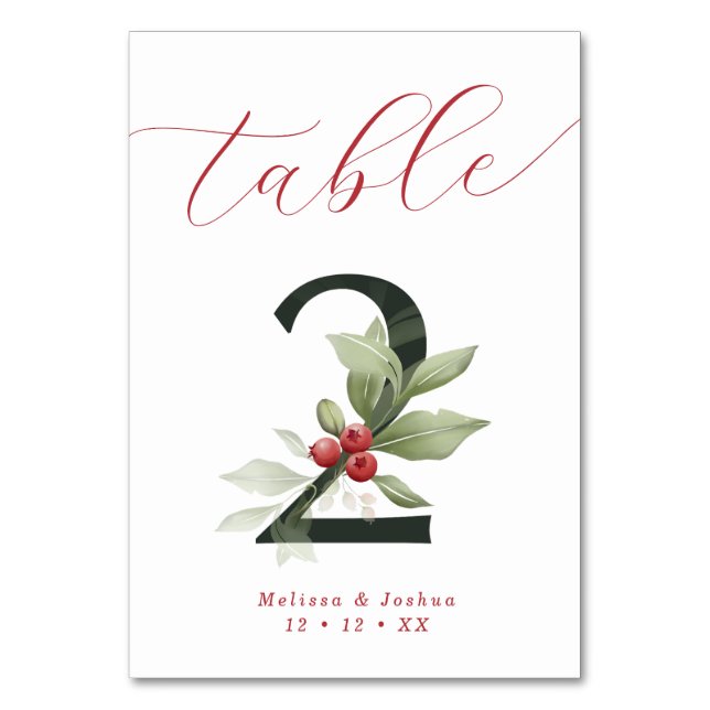 Tarjeta De Mesa Elegante Script Winter Berries Tabla 2 (Reverso)