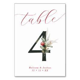 Tarjeta De Mesa Elegante Script Winter Berries Tabla 4
