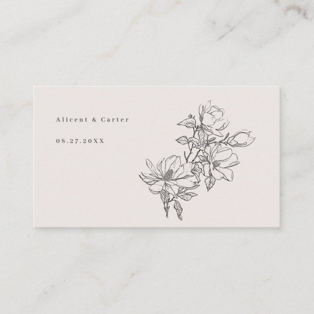 Tarjeta De Mesa Elegante Sencillo Con Flores De Arte De Líneas Y B (Reverso)