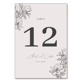 Tarjeta De Mesa Elegante Sencillo Con Flores De Arte De Líneas Y B