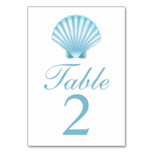Tarjeta De Mesa Elegante Shell Blue Nautical Beach Wedding
